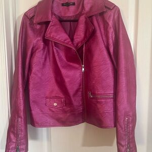 Baccini Women's metallic Fuchsia faux Leather Jacket